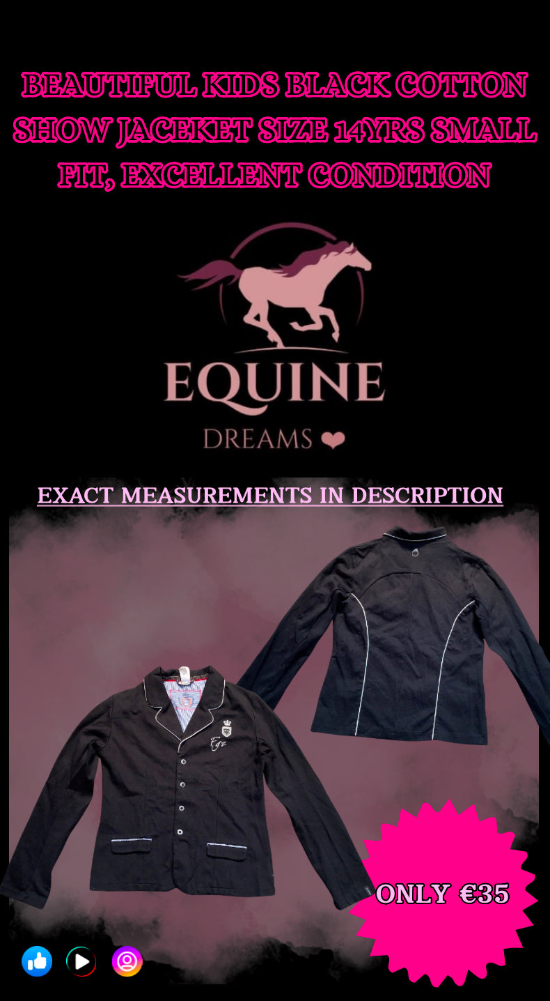 ✨ Beautiful Kids Black Cotton Show Jacket – Size 14yrs ✨