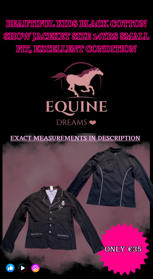 ✨ Beautiful Kids Black Cotton Show Jacket – Size 14yrs ✨