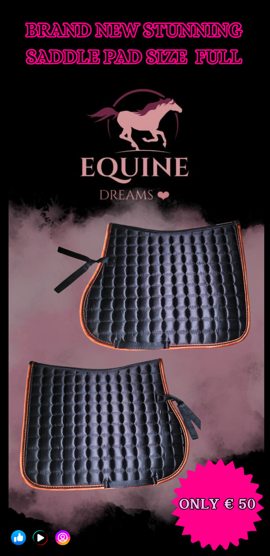 ✨ Brand New Stunning Black with Brown Trim & Sparkle Saddle Pad – Size Full ✨