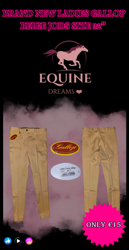 ✨ Brand New Ladies Beige Gallop Jodhpurs – Size 32” ✨