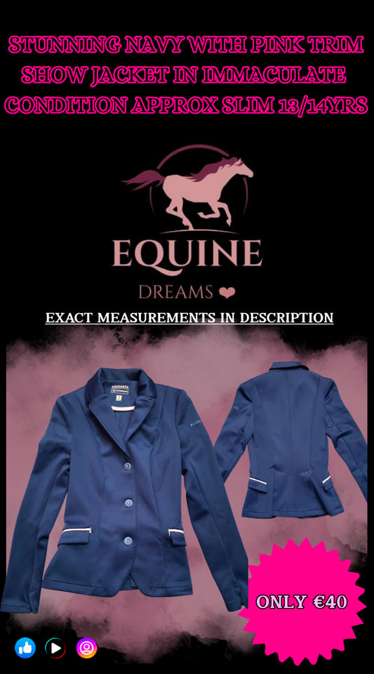 ✨ Preloved Navy Show Jacket with Pink Trim – Approx. 13/14yrs ✨