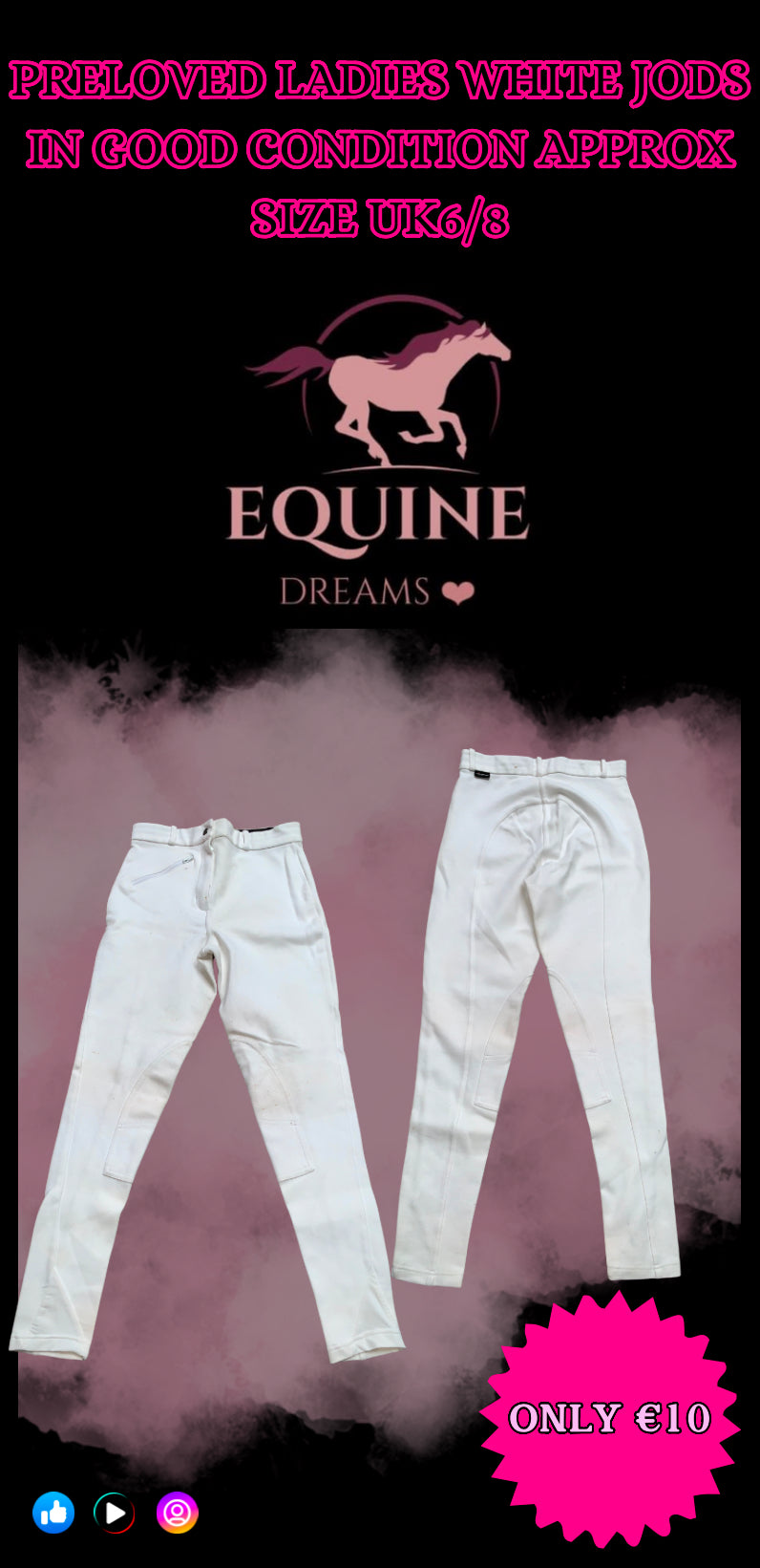 ✨ Preloved Ladies White Jodhpurs – Approx. UK Size 6 ✨