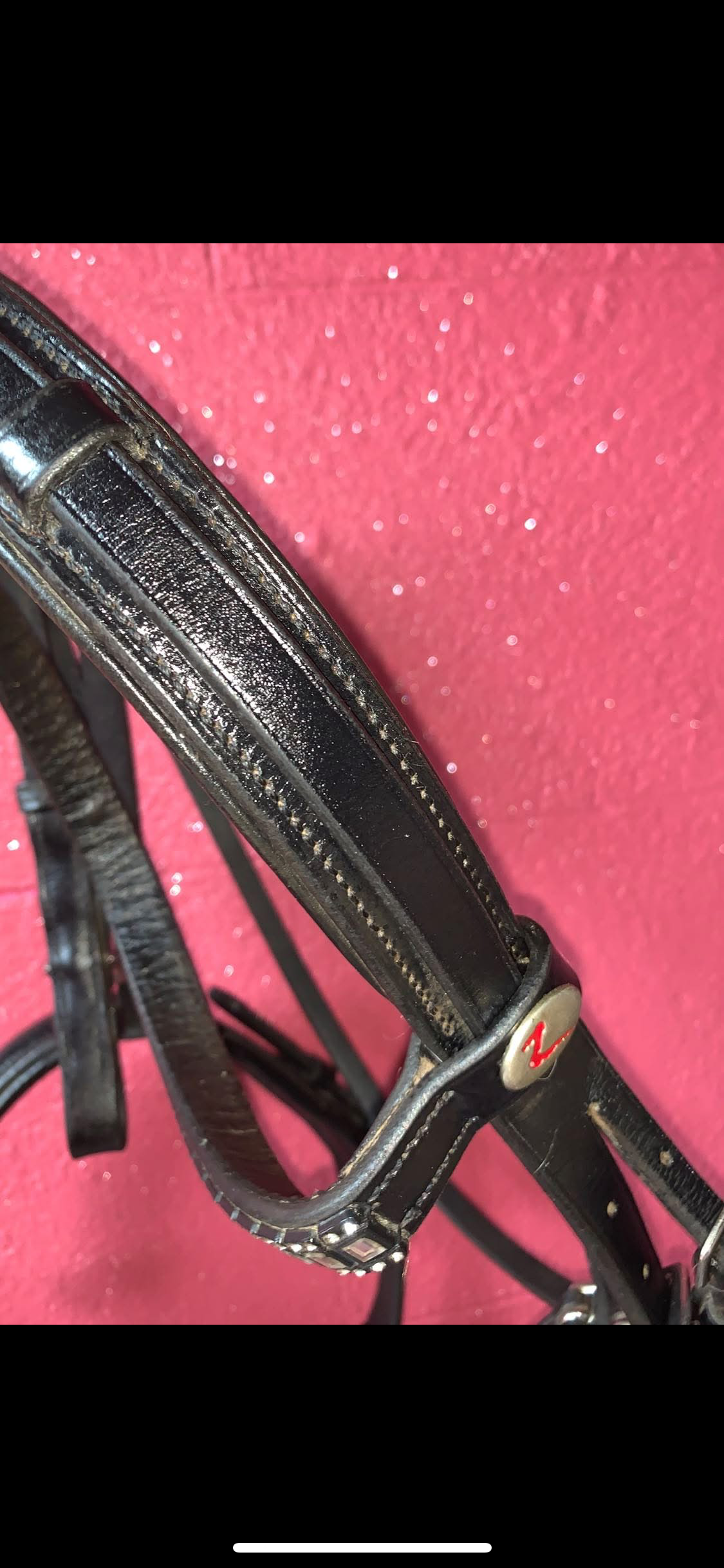 Preloved Black Leather Bridle with Diamante Browband – Size Pony ✨