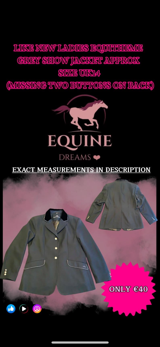 ✨ Stunning Like New Grey EquiTheme Show Jacket – Approx. Size UK 14 ✨