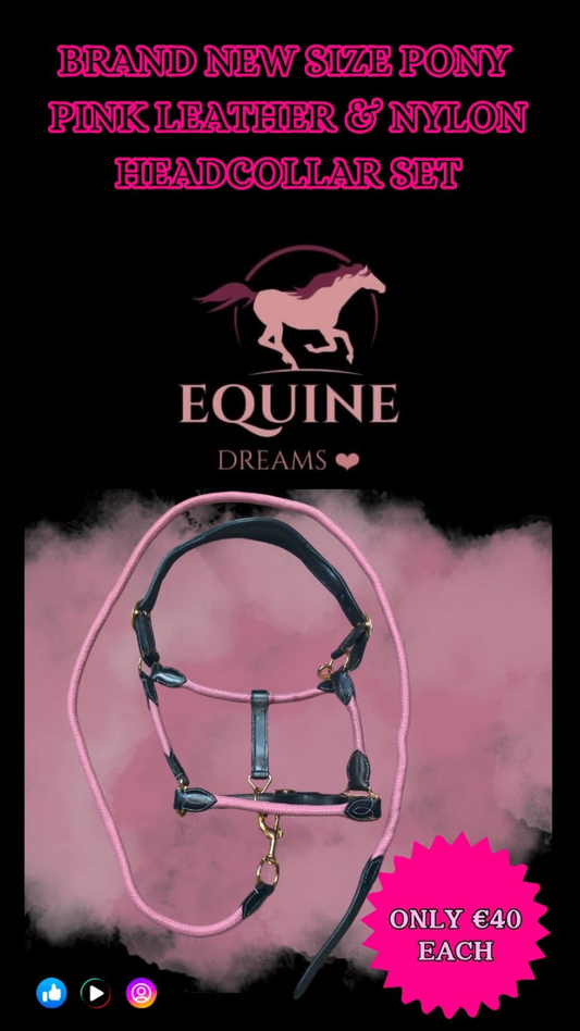 ๐ Stunning Brand New Baby Pink Leather & Nylon Headcollar & Leadrope Sets ๐
