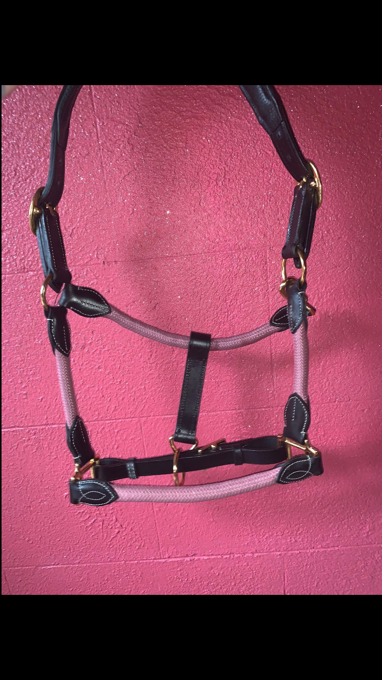๐ Stunning Brand New Baby Pink Leather & Nylon Headcollar & Leadrope Sets ๐