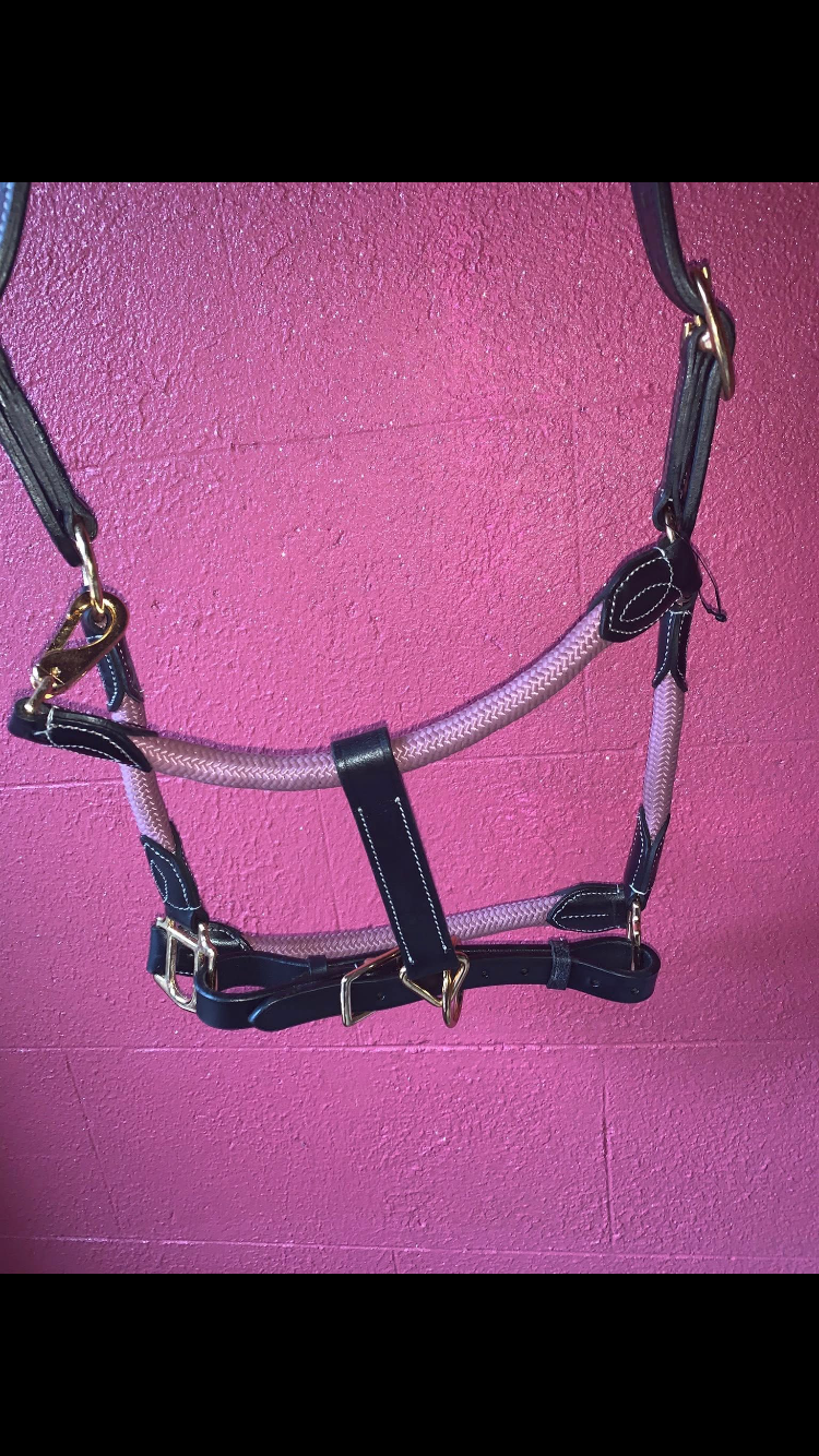 ๐ Stunning Brand New Baby Pink Leather & Nylon Headcollar & Leadrope Sets ๐