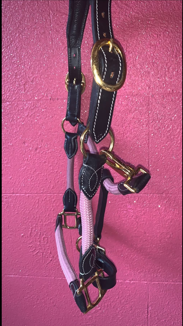 ๐ Stunning Brand New Baby Pink Leather & Nylon Headcollar & Leadrope Sets ๐