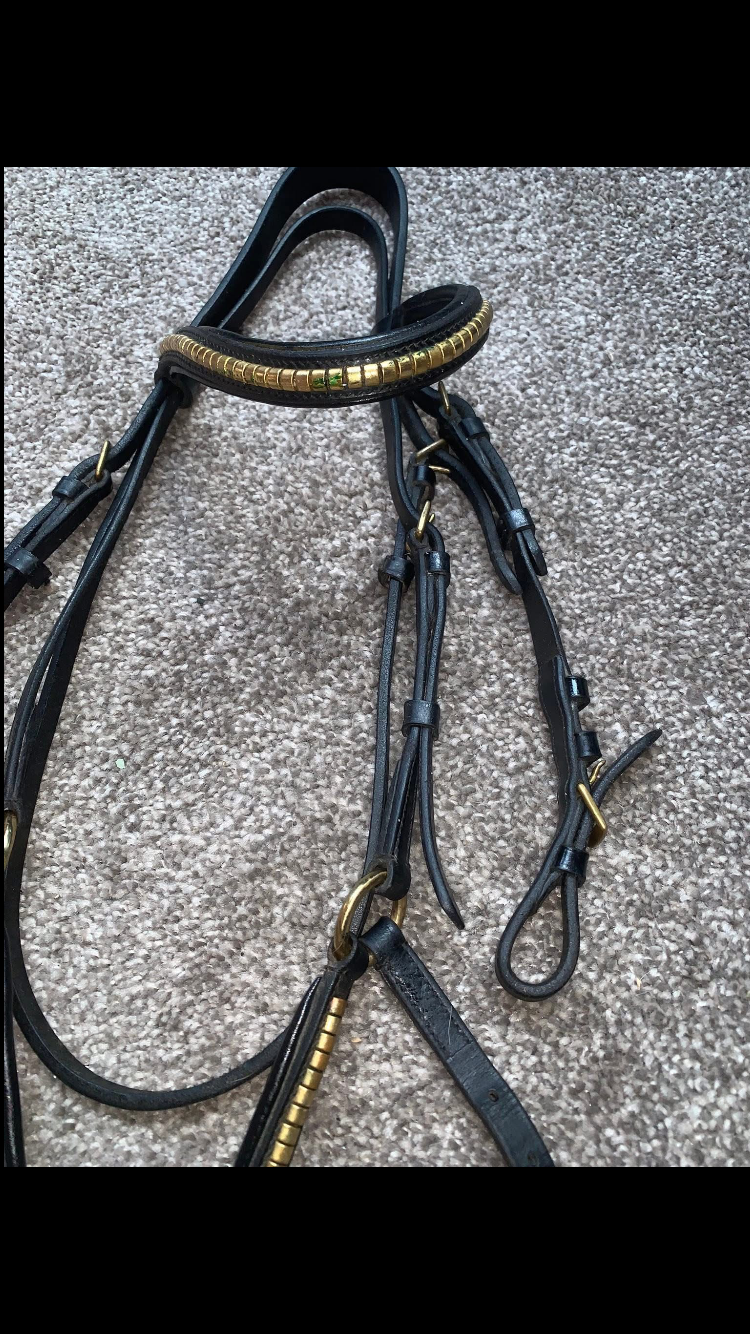 ๐ด Absolutely Stunning Black Grackle Leather Bridle โ Size Cob ๐ด