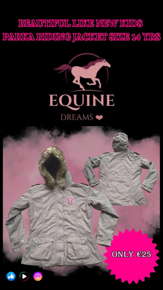 ๐งฅ Beautiful Like New Kids Parka Riding Jacket with Furry Hood โ Size 14yrs ๐งฅ