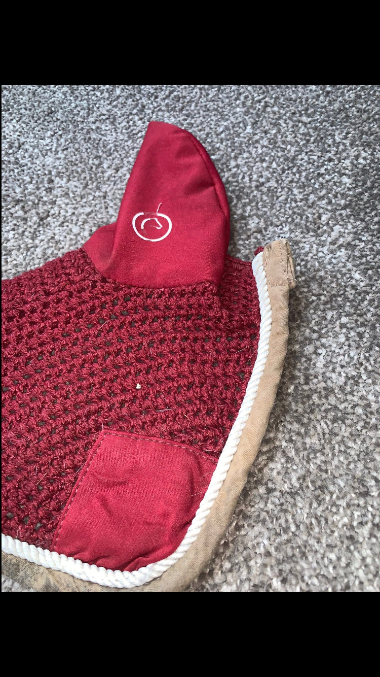 🍷 Preloved Equitheme Wine Ear Bonnet – Size Pony 🍷