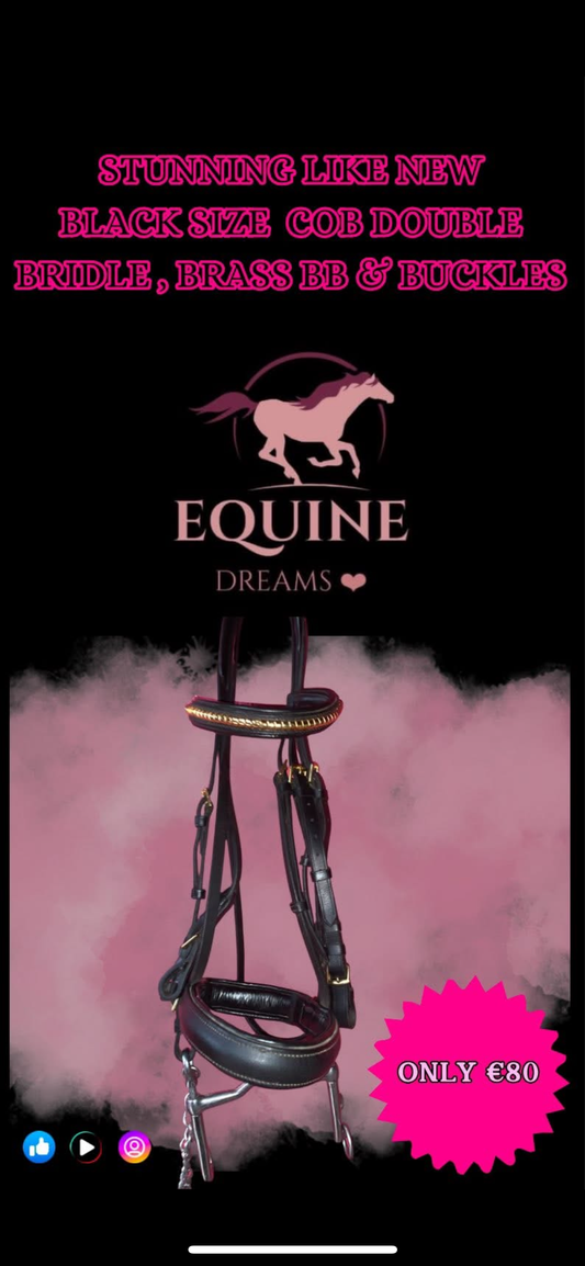 ✨ Stunning Black Soft Leather Double Bridle – Size Cob ✨ (bit included)