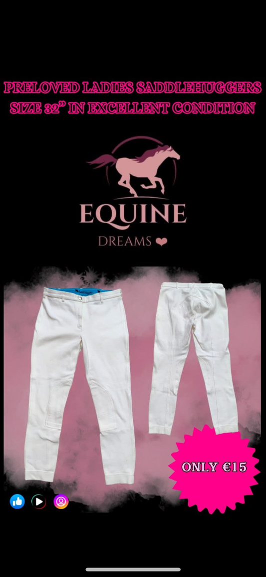 ✨ Preloved Ladies White Saddlehuggers Jods – Size 32” ✨