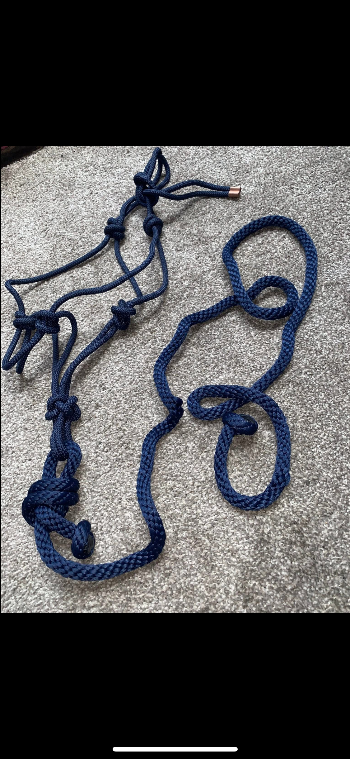 ๐โจ Preloved Navy & Rose Gold Rope Headcollar + Leadrope Set โจ๐
