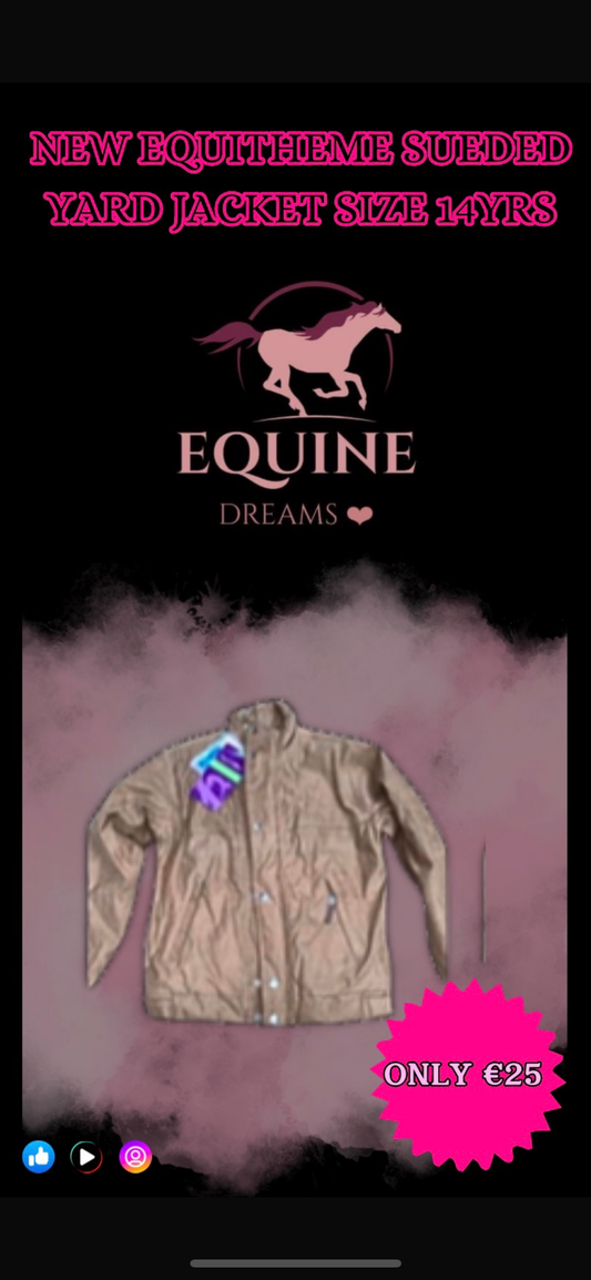 ✨ New Kids EquiTheme Brown Suede Waterproof Yard Jacket – Size 14yrs ✨