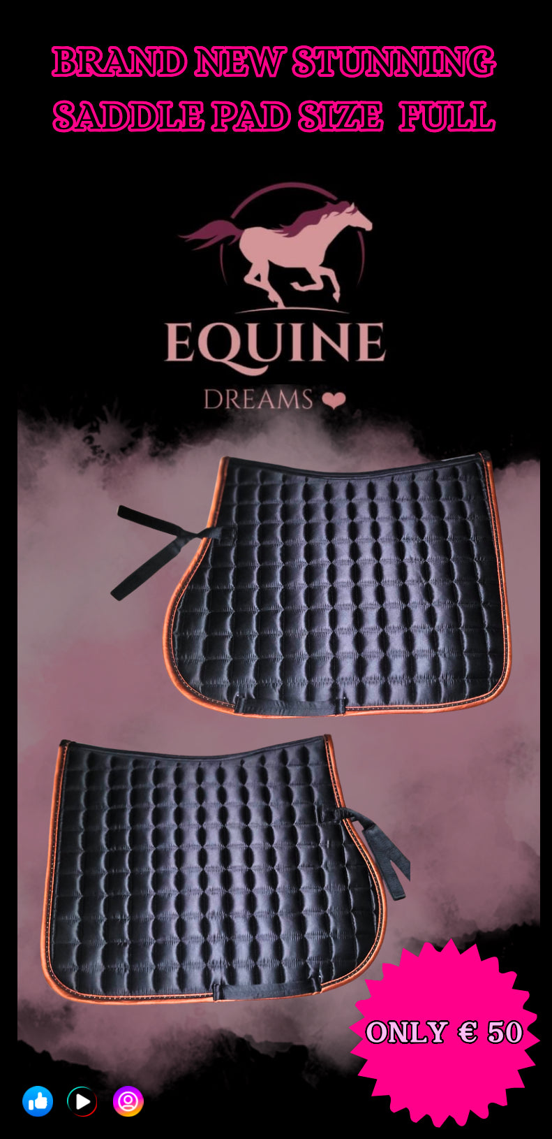 ✨ Brand New Stunning Black with Brown Trim & Sparkle Saddle Pad – Size Full ✨