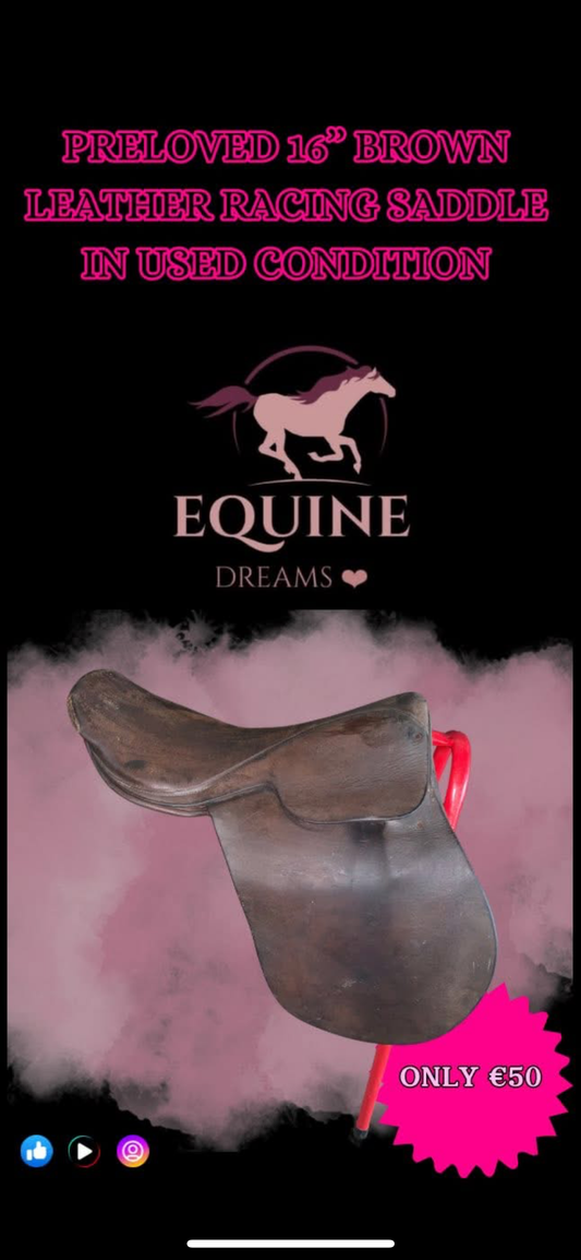 🤎🐎 Preloved Brown Leather Racing Saddle – 16” 🐎🤎