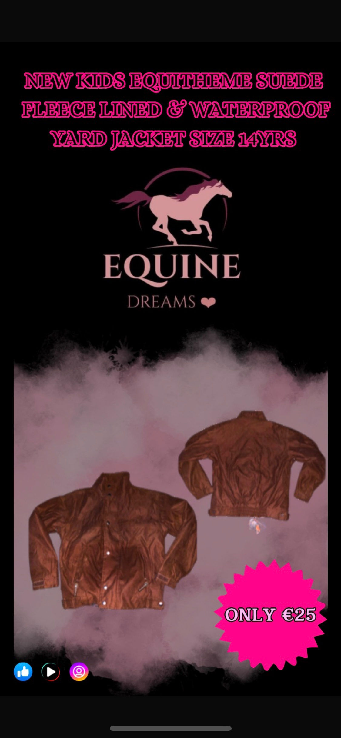 ✨ New EquiTheme Dark Brown Fleece-Lined & Waterproof Yard Jacket – Size 14yrs ✨