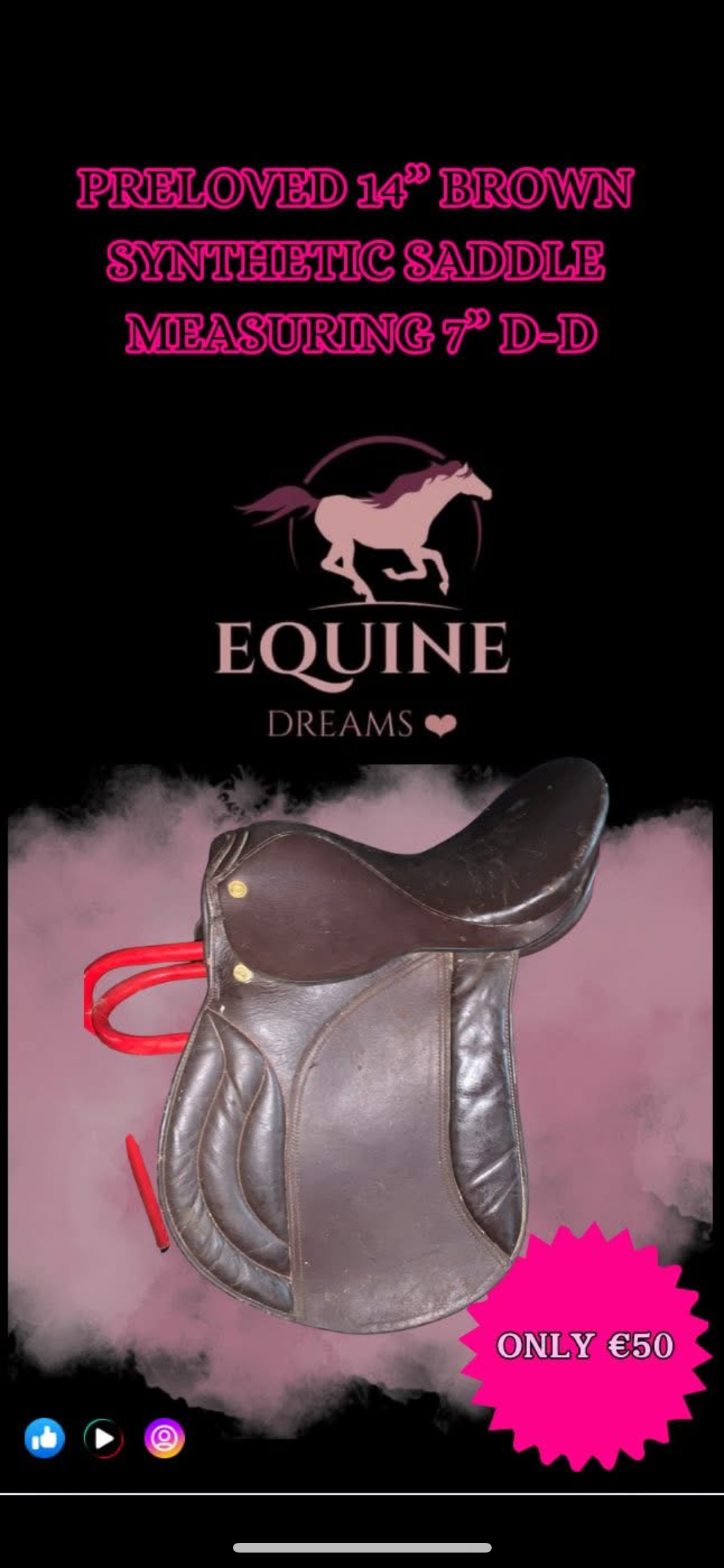 🤎🐴 Preloved Brown Synthetic Pony Saddle – 14” 🐴🤎