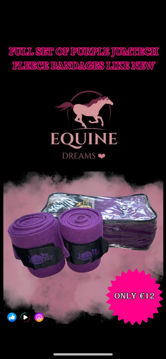 💜 Preloved Jumptech Fleece Bandages – Full Set of 4 (Purple)