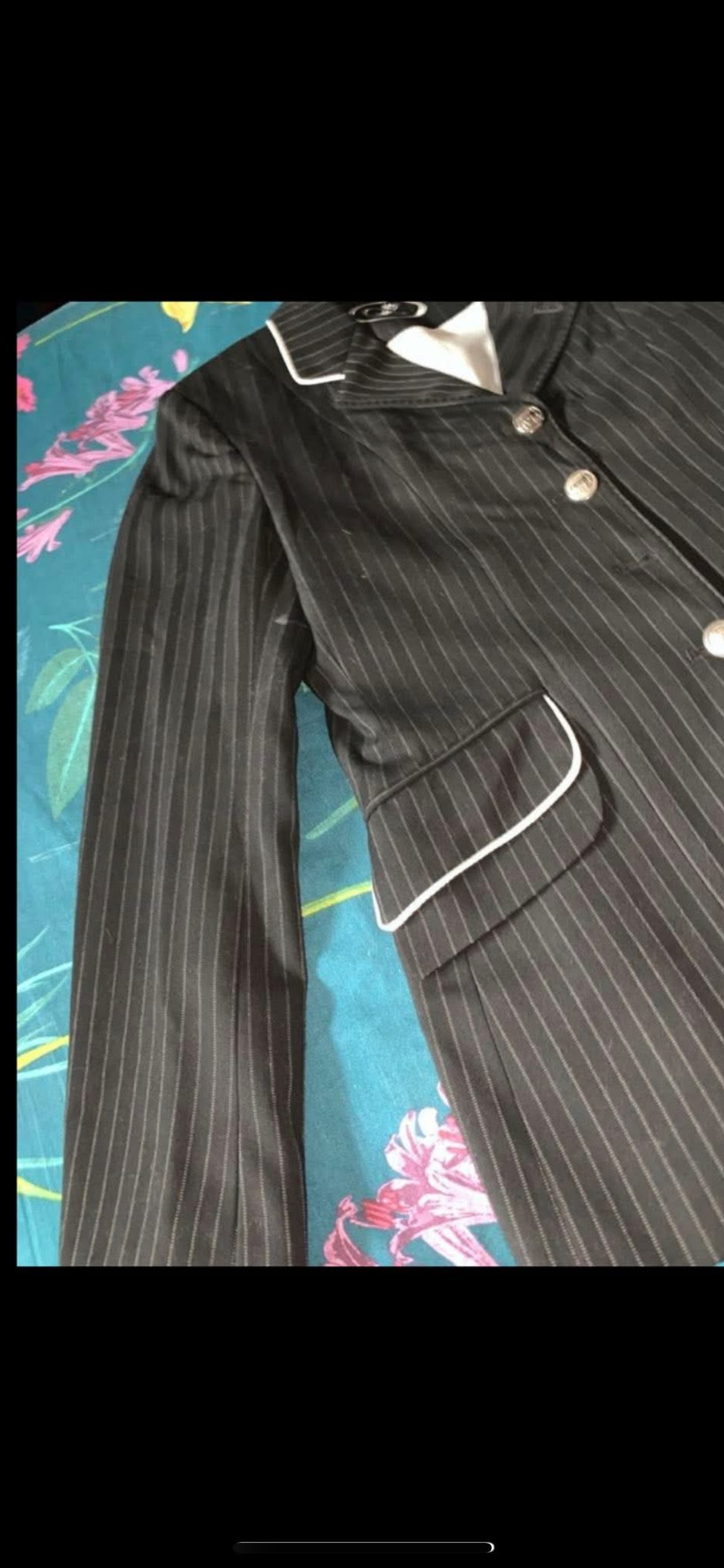 🖤✨ Ladies Black Striped Show/Hunt Jacket with White Trim – Size 36 ✨🖤