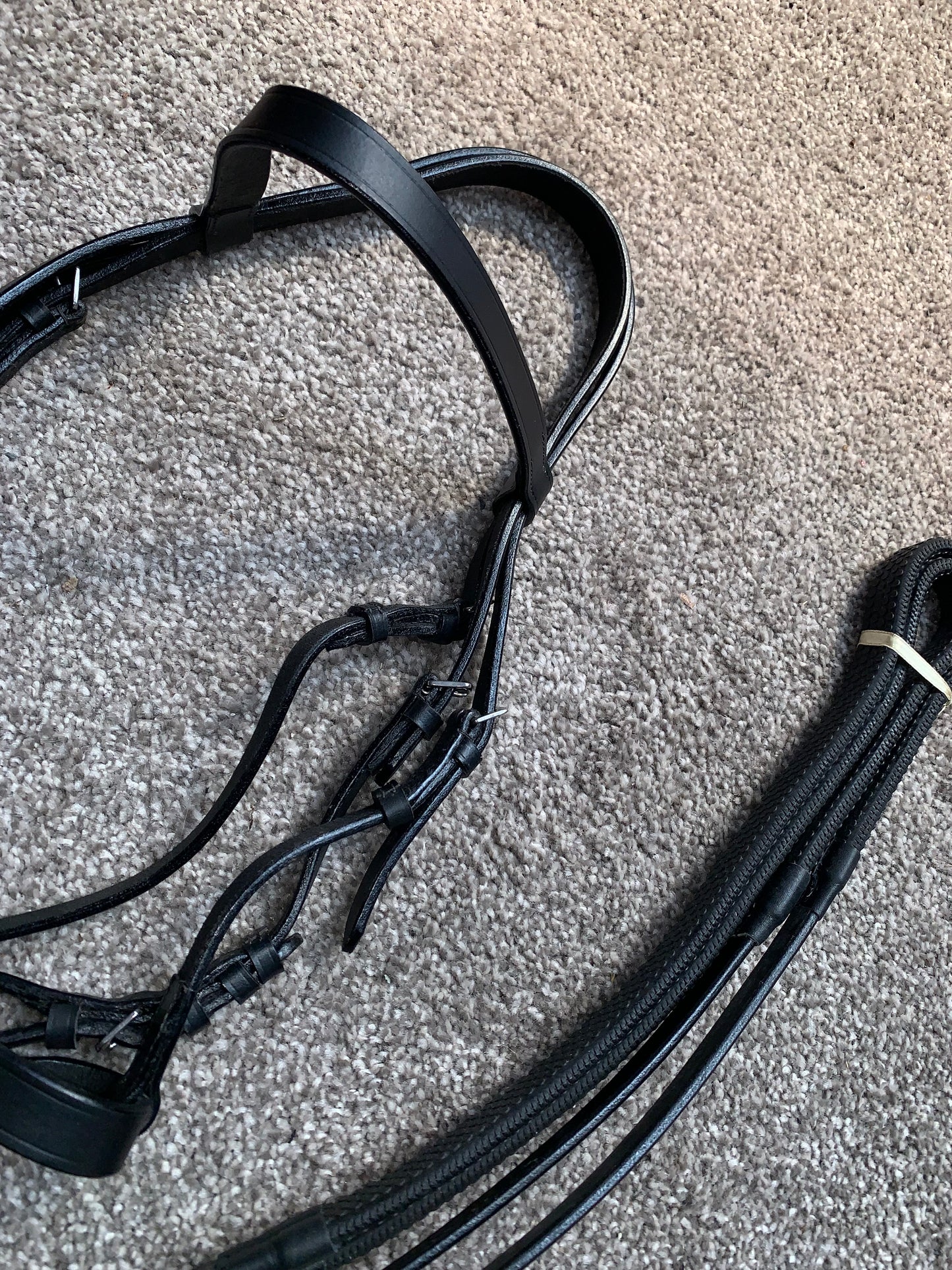 ✨ Brand New Black Show/Hunt Bridle + Mackey Rubber Grip Reins – Size Pony ✨