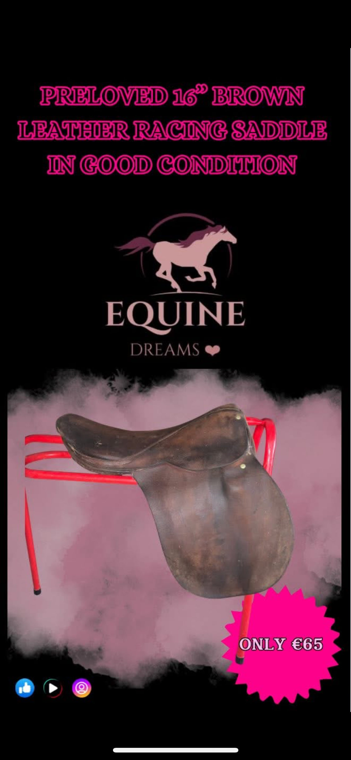 🤎🐎 Preloved Brown Leather Racing Saddle – 16” 🐎🤎