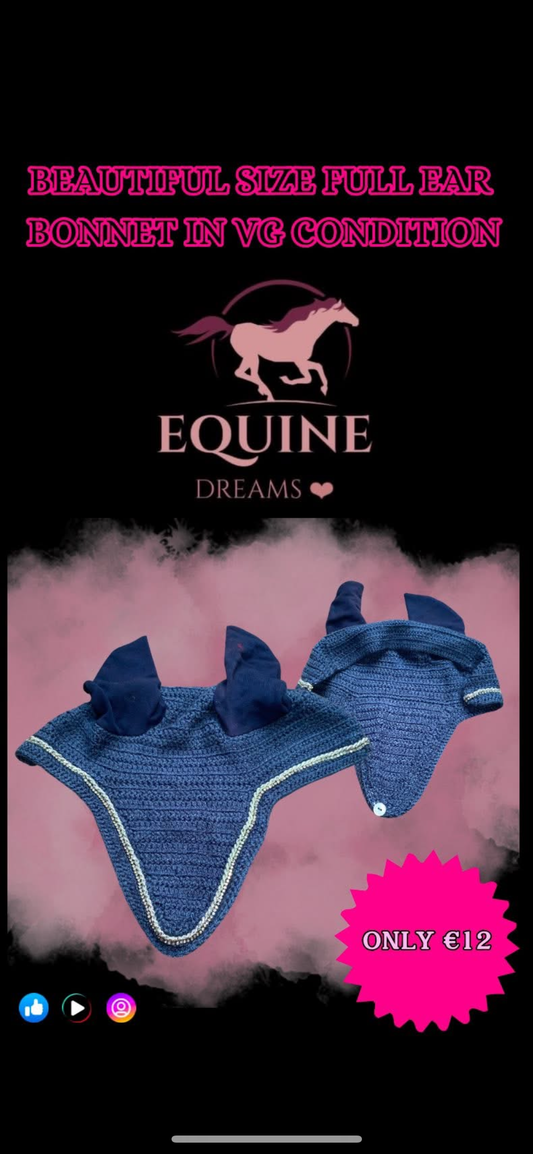 ✨ Beautiful Size Full Blue Ear Bonnet with Sparkle Trim ✨