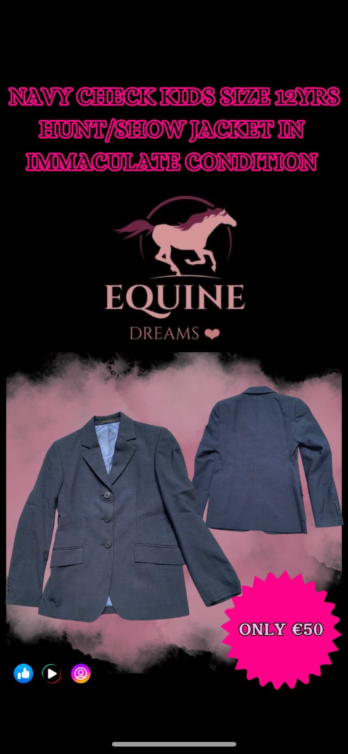 ✨ Preloved Kids Navy Check Show/Hunt Jacket – Size 12yrs ✨