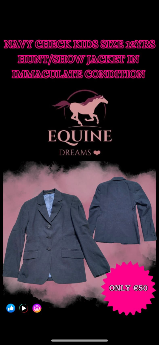 ✨ Preloved Kids Navy Check Show/Hunt Jacket – Size 12yrs ✨