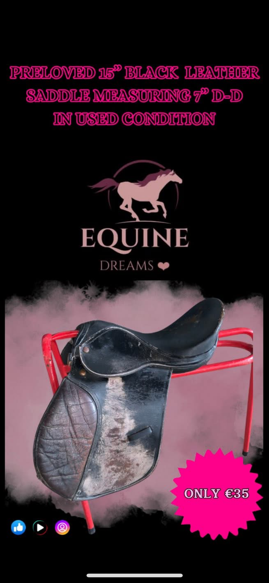 🖤🐴 Preloved Black Leather Saddle – 15” 🐴🖤