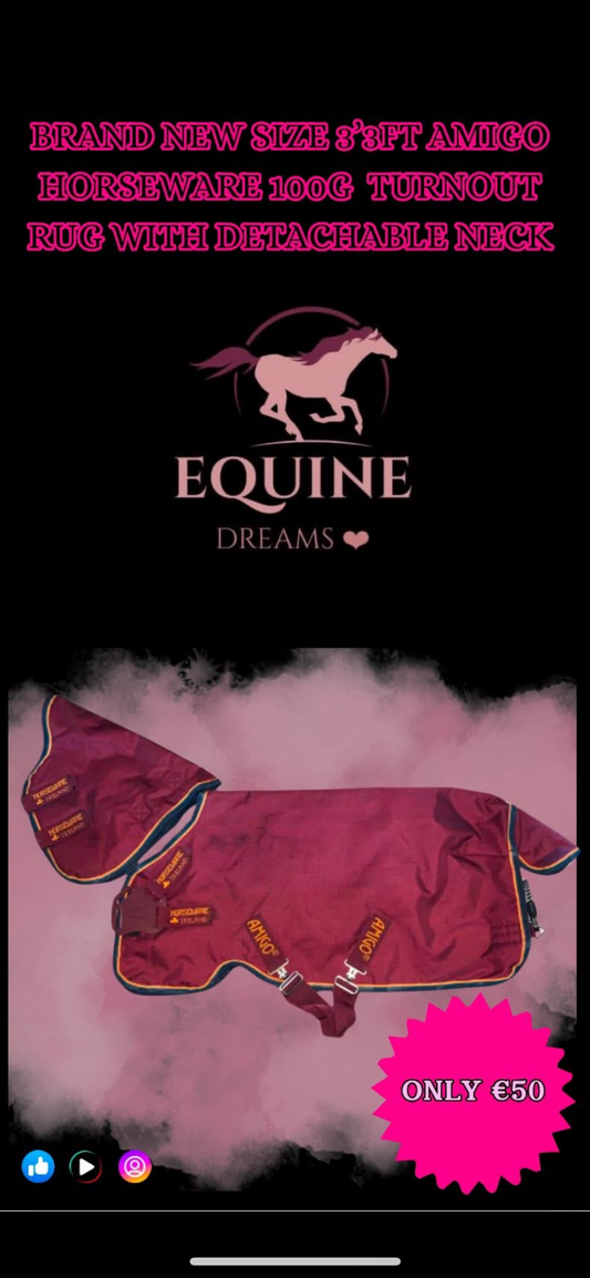 🆕 Brand New Amigo Horseware Turnout Rug – 3’3ft | 100g with Detachable Neck