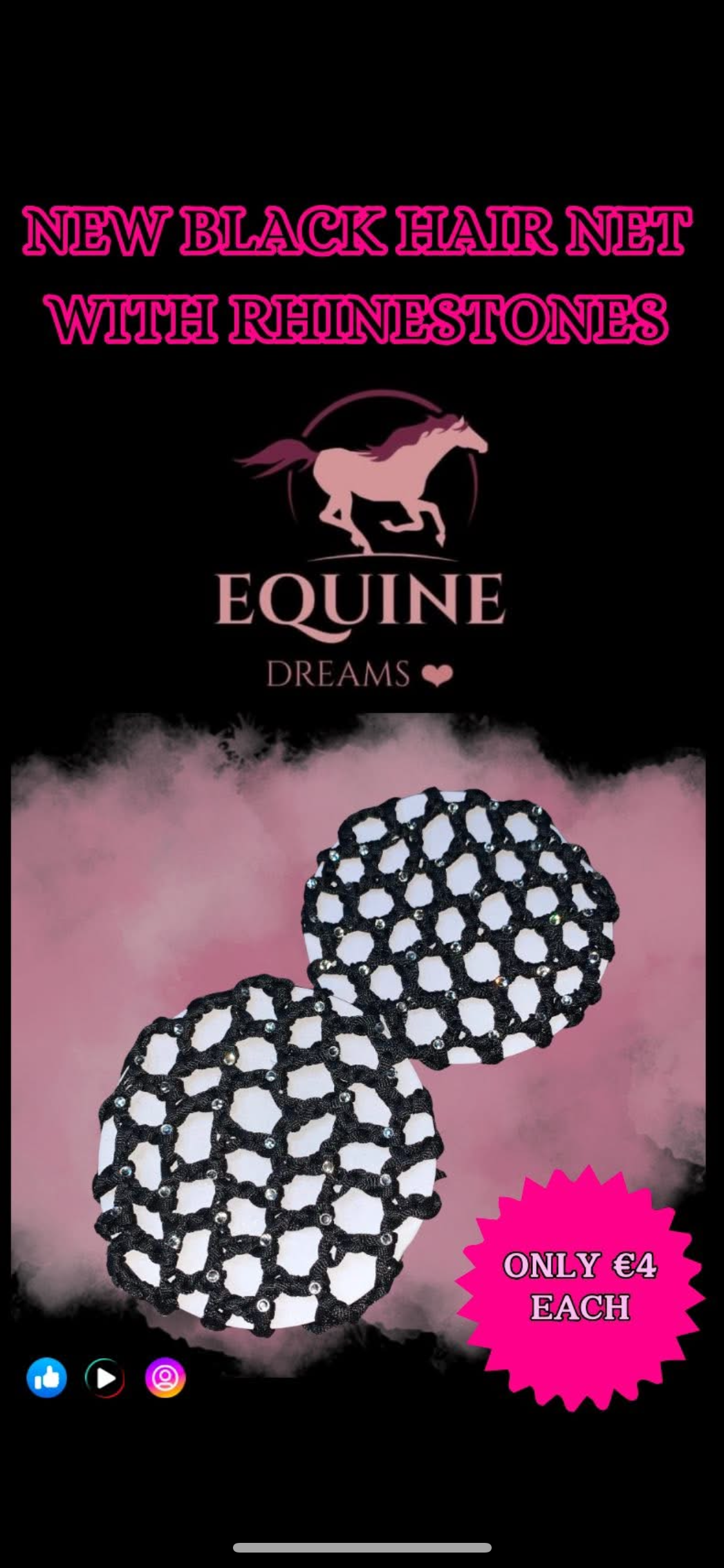 🆕 Brand New Black Hairnets with Rhinestone Design 🆕