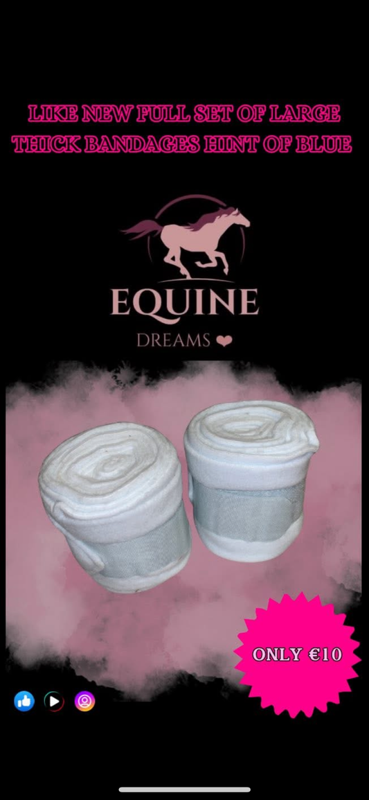 ⚪💙 Like New Full Set of Large Leg Bandages – White with Teal Hint 💙⚪