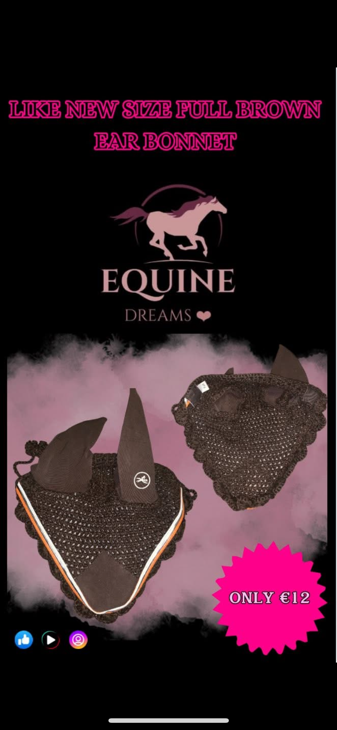 🤎🐴 Like New Brown Ear Bonnet – Size Full 🐴🤎