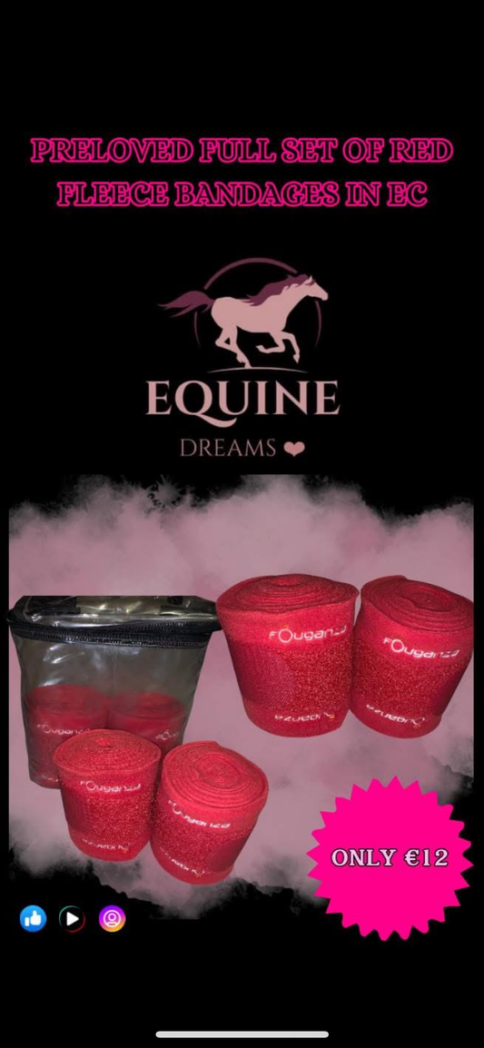 🔴🐴 Preloved Red Fleece Bandages – Full Set 🐴🔴