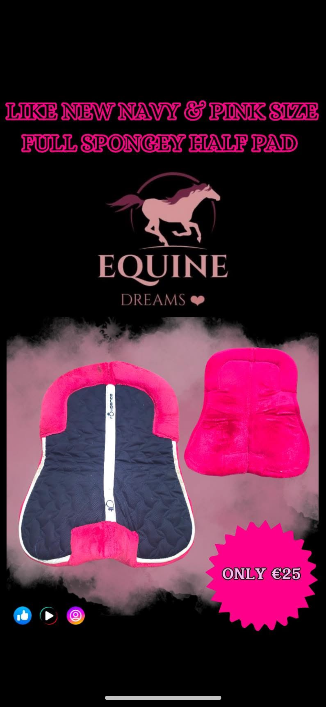 🩵 Like New Navy & Pink Half Pad – Size Full 🩷